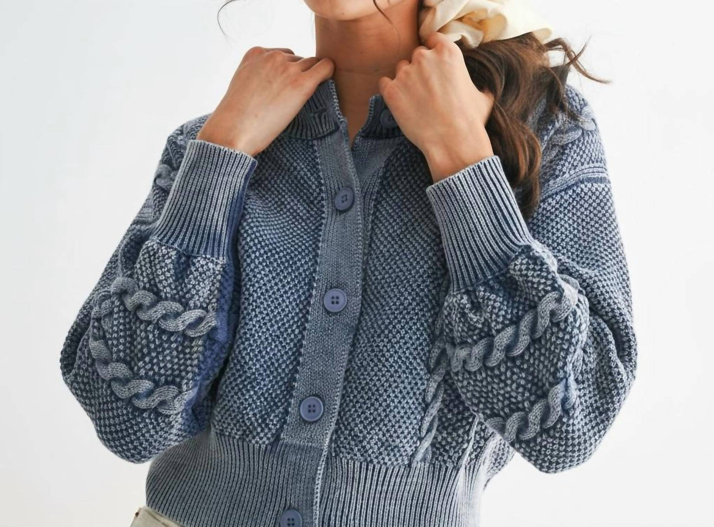 Washed Cable Knit Cardigan