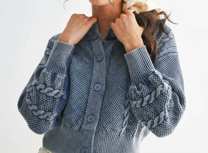 Washed Cable Knit Cardigan