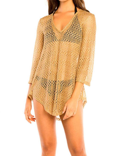 Women's Metallic Bell Sleeve Tunic Cover Up