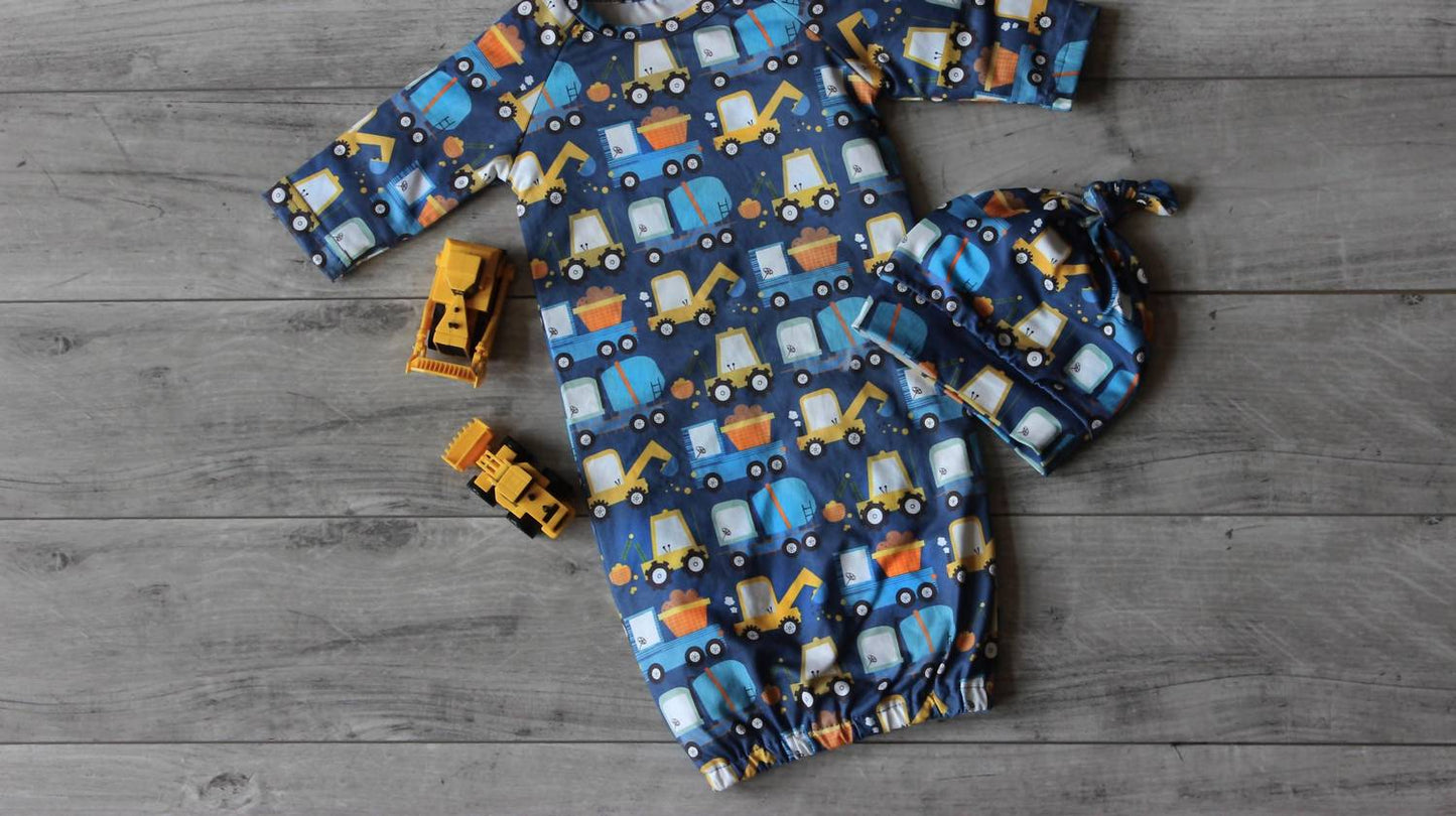 Infant Boys Truck Baby Gown And Hat Set