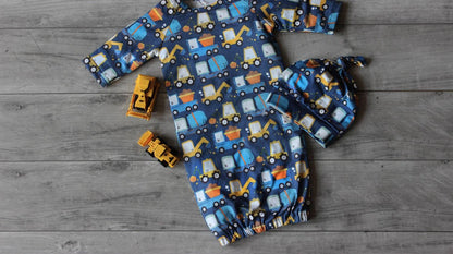 Infant Boys Truck Baby Gown And Hat Set
