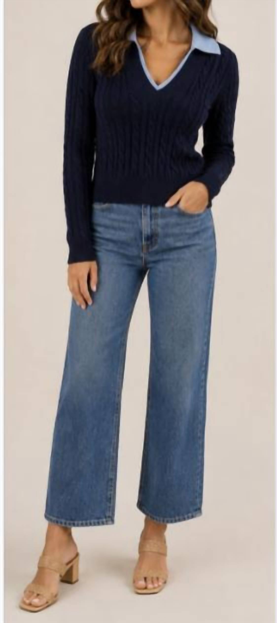 Layered Cable V-neck Sweater