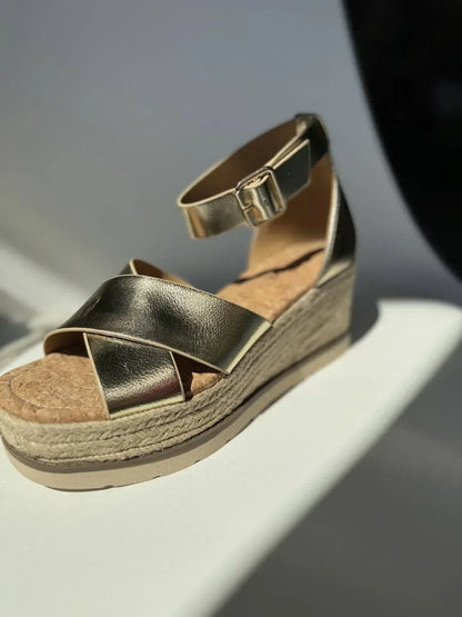 Shoe La La - Women's Cross Band Cork Wedge - Rack Hunt