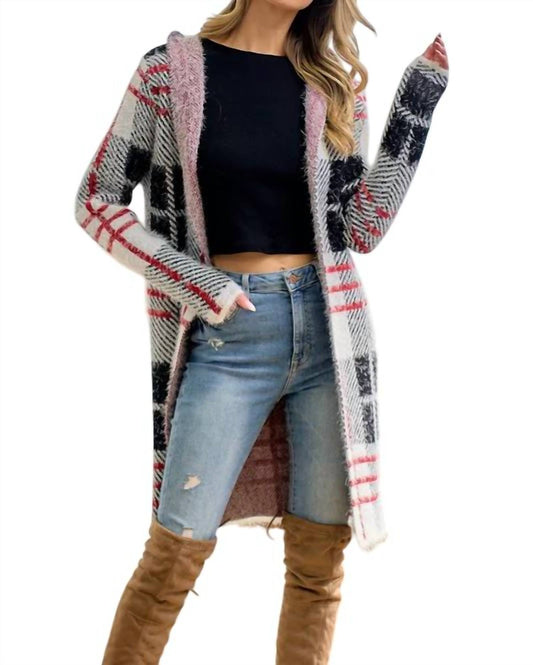 Alison Plaid Eyelash Knit Cardigan