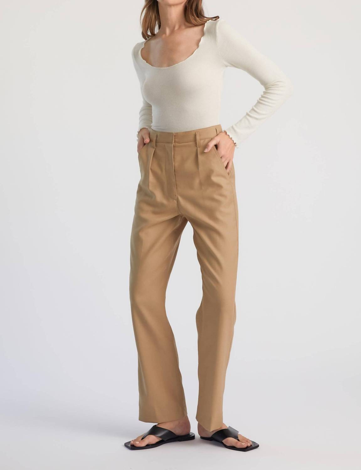 High Waisted Straight Leg Trousers