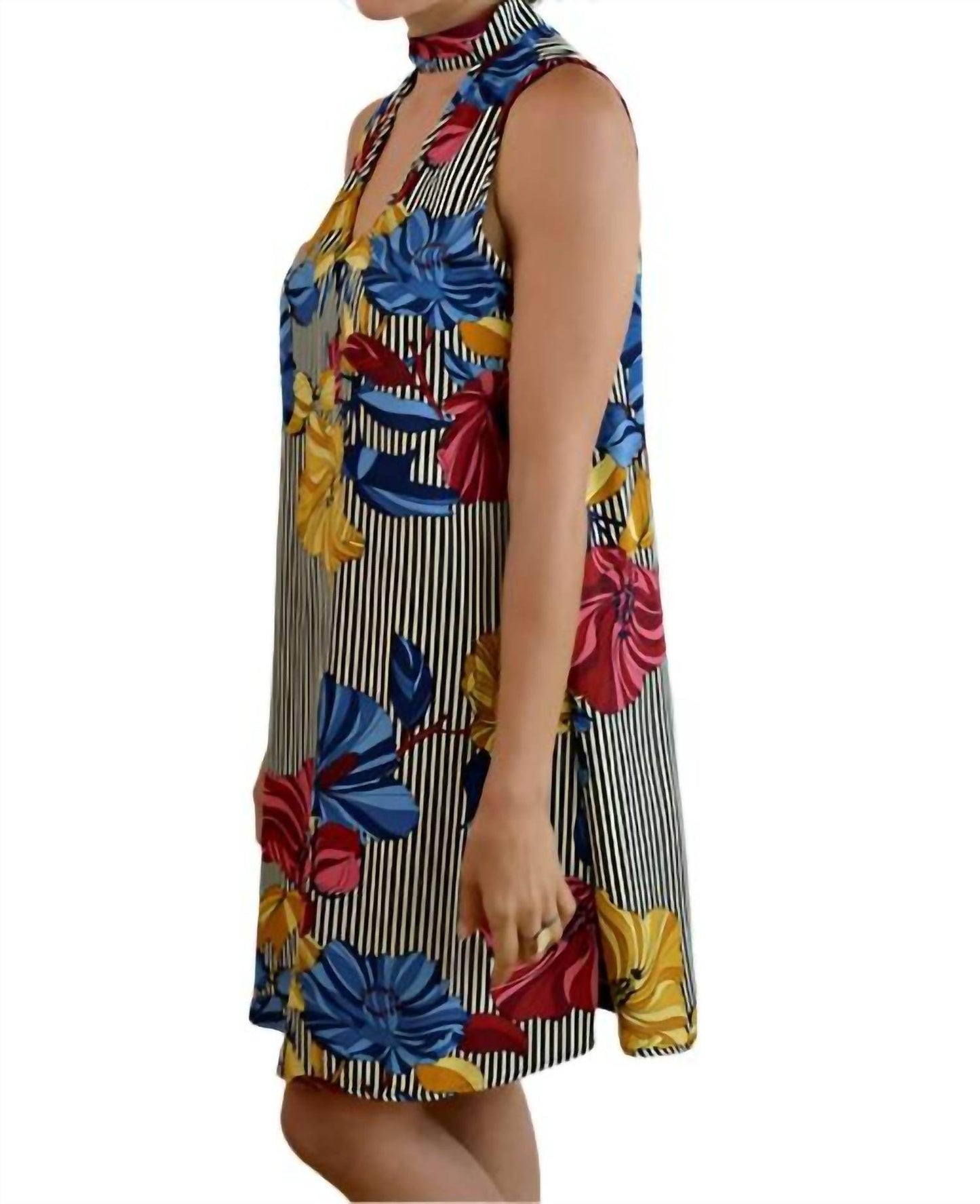 Sun & Moon - Floral Choker Sleeveless Mini Dress - Rack Hunt -