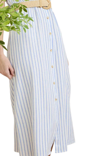Stripe Button Down Belted Midi Shirt Dress