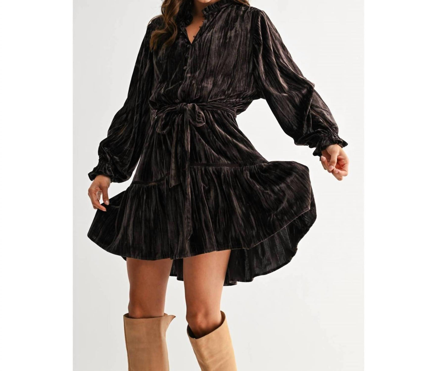 Seam Detail Velvet Mini Dress