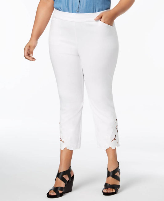 Lace Hem Cropped Pants - Plus