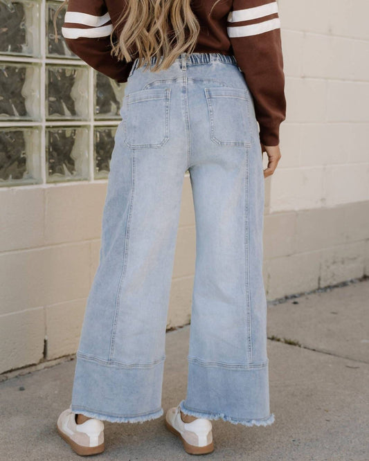 Cropped Wide Leg Raw Hem Jeans