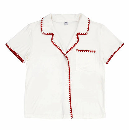 Red Stitched Bamboo Pajama Set
