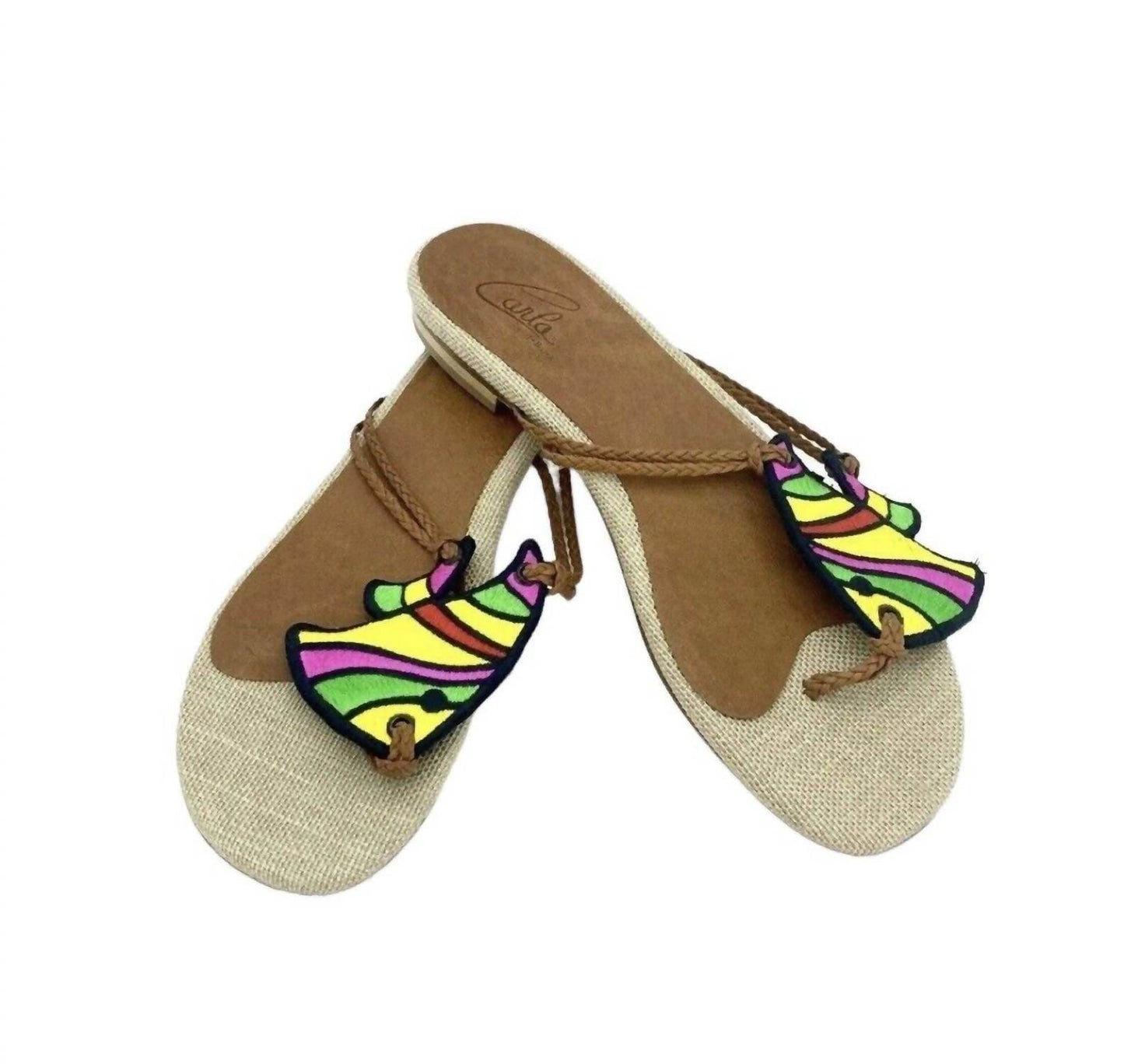 Carla Saint-Barth - Women's Multi Color Fish Embroidery Thong Sandals - Rack Hunt -