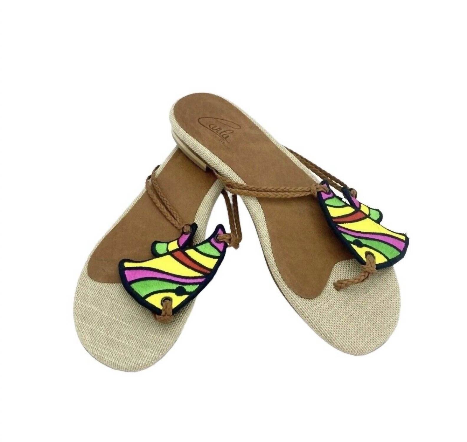 Carla Saint-Barth - Women's Multi Color Fish Embroidery Thong Sandals - Rack Hunt -