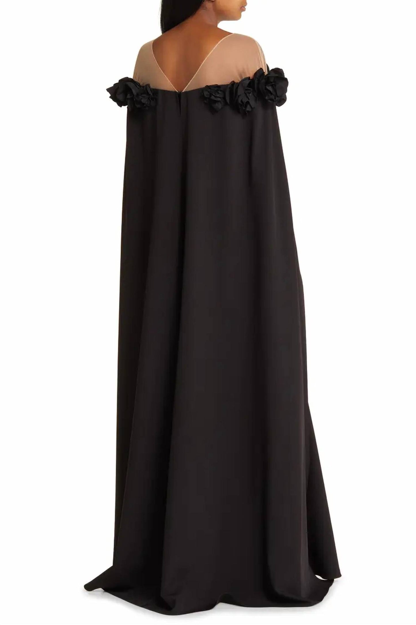 Flower Detail Illusion Shoulder Cape Gown