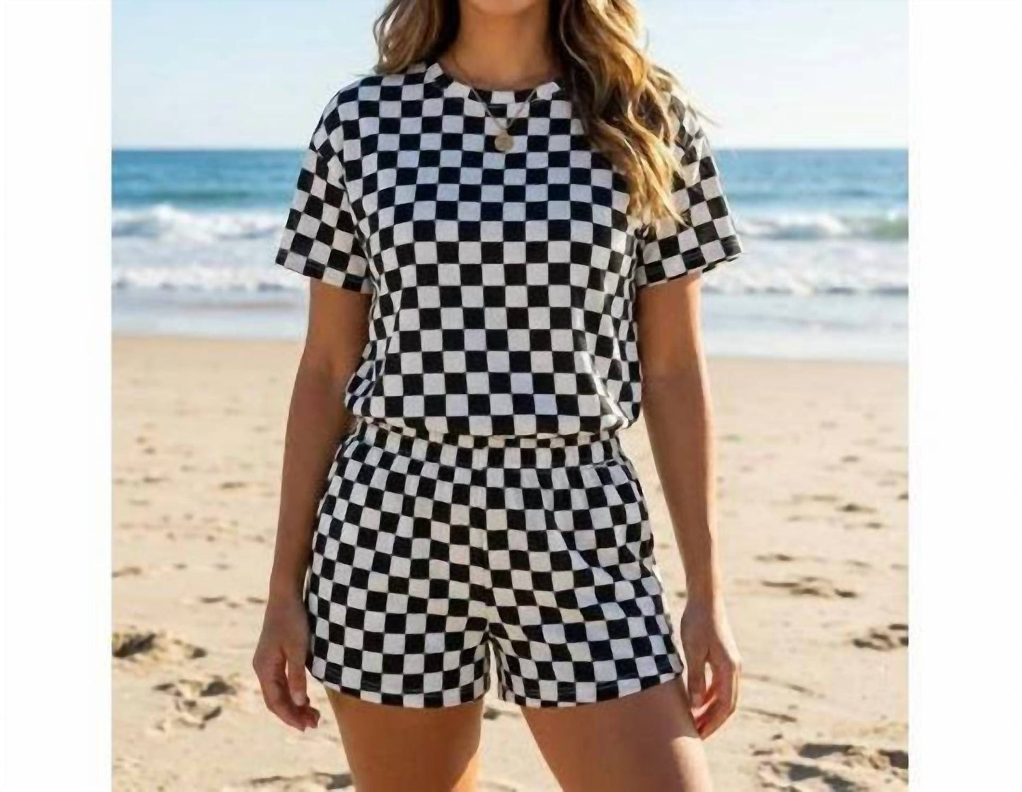 Checkerboard Top And High Waist Skort Set