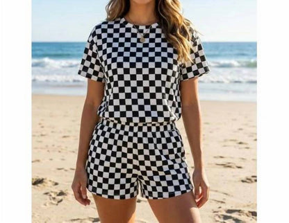 Checkerboard Top And High Waist Skort Set