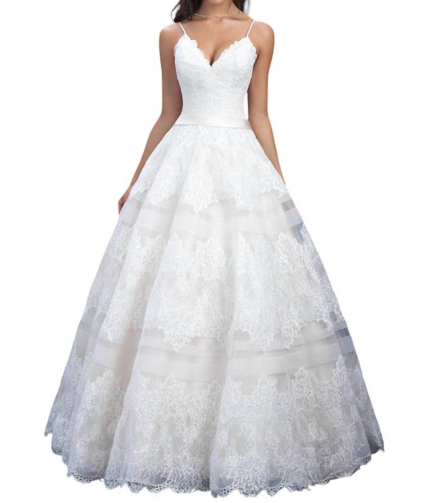 Allure Bridals - Lace Ballgown with Sheer Chiffon Stripes - Rack Hunt