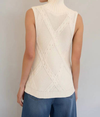 Christy Mock Neck Sleeveless Cable Sweater