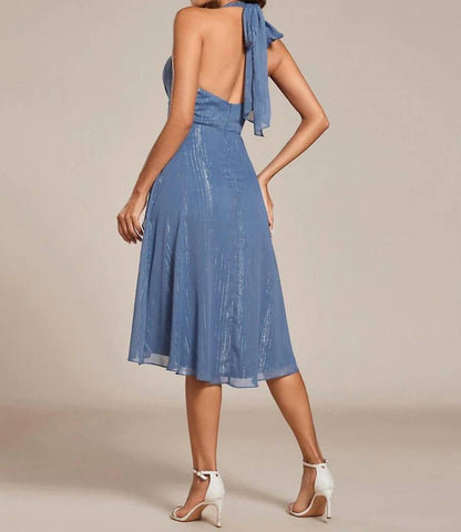 Sparkle Halter Bow Sleeveless Backless Evening Dress
