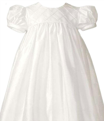 Girl's Silk Dupioni Christening Baptism Gown With Lattice Bodice