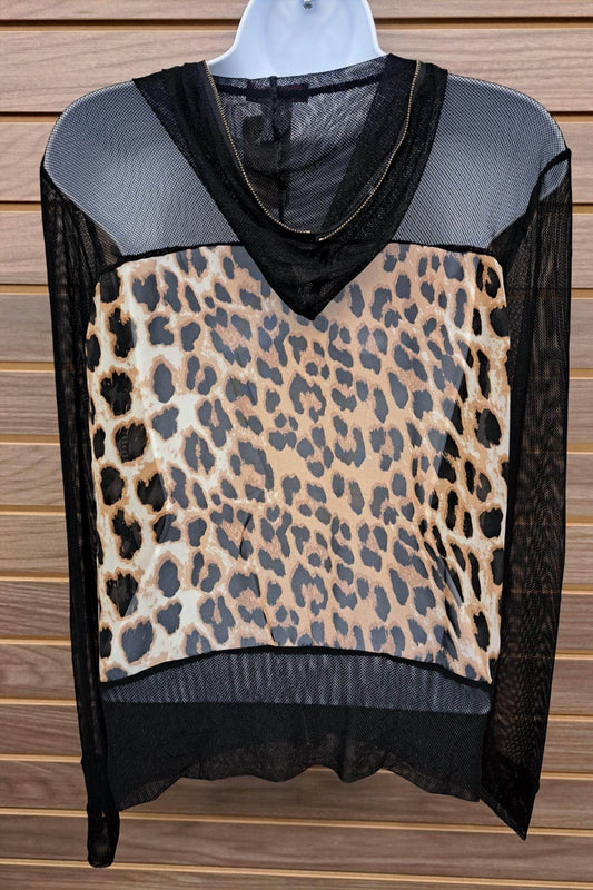 Pinklicious - Women's Leopard Chiffon Black Mesh Zip Up Jacket - Rack Hunt -