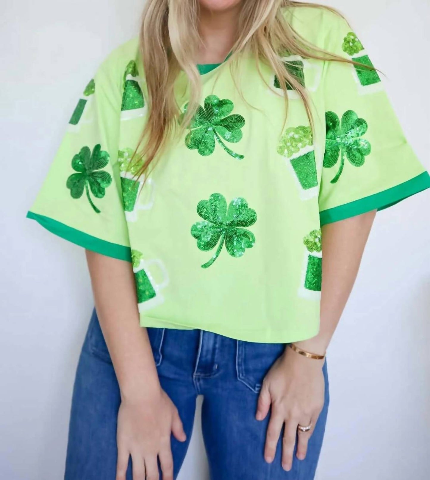 Women's Shamrock Brew Sequin Design Oversized Top