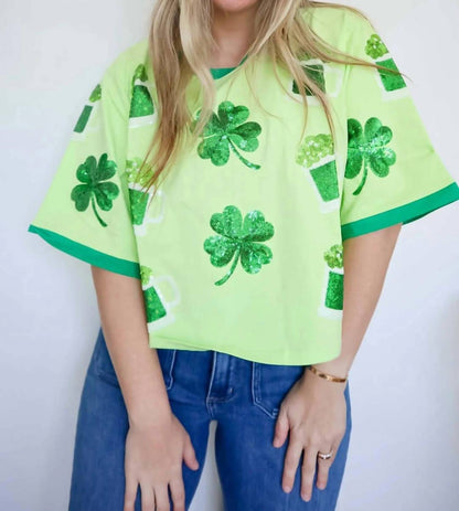 Women's Shamrock Brew Sequin Design Oversized Top