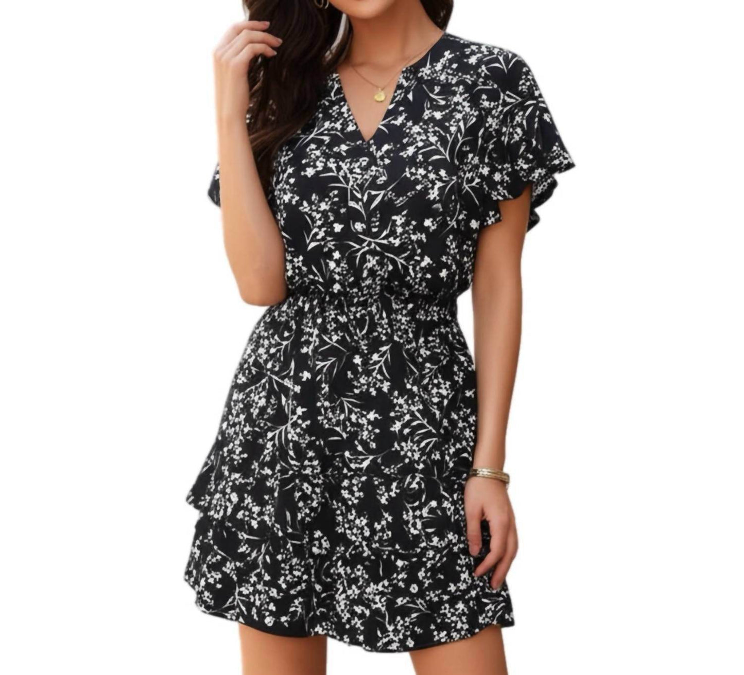 Kate and Lily - Floral Ruffle Dress Short Sleeve Button Front - Rack Hunt -