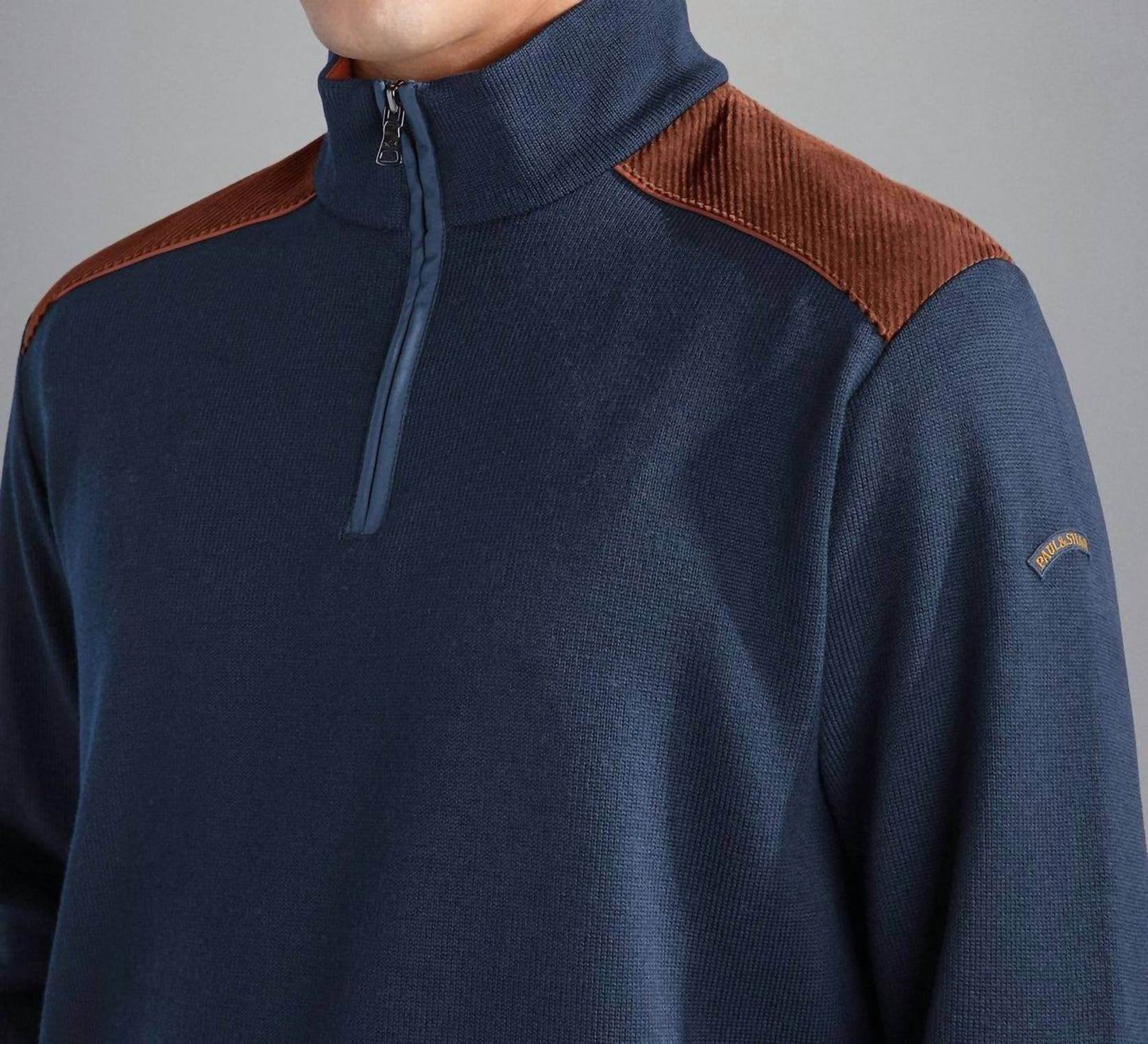 Paul & Shark - Men's Wool Zip Sweater With Corduroy Details - Rack Hunt -