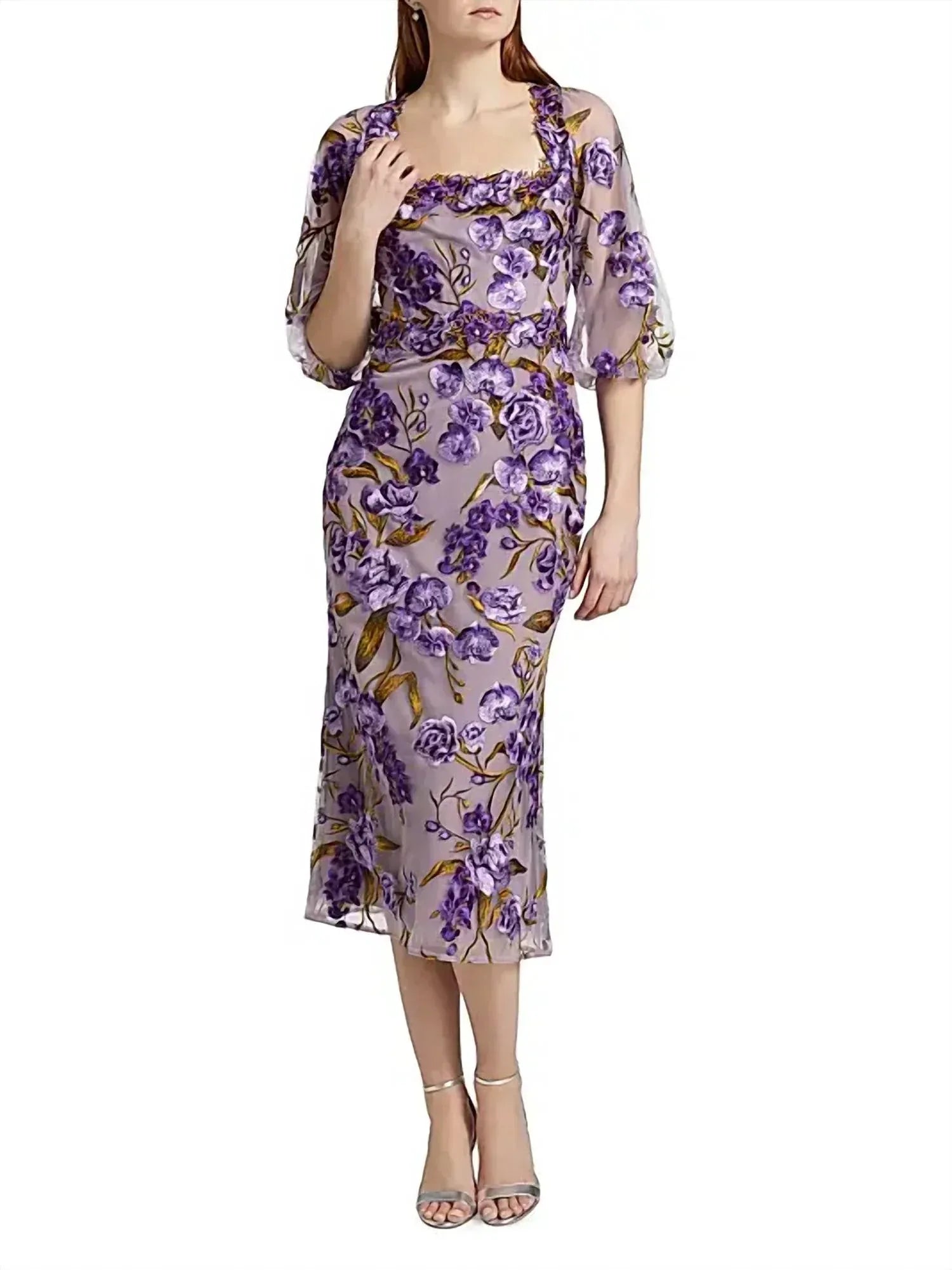 Marchesa Notte - Orchid And Rose Embroidered Tulle Cocktail Dress - Rack Hunt