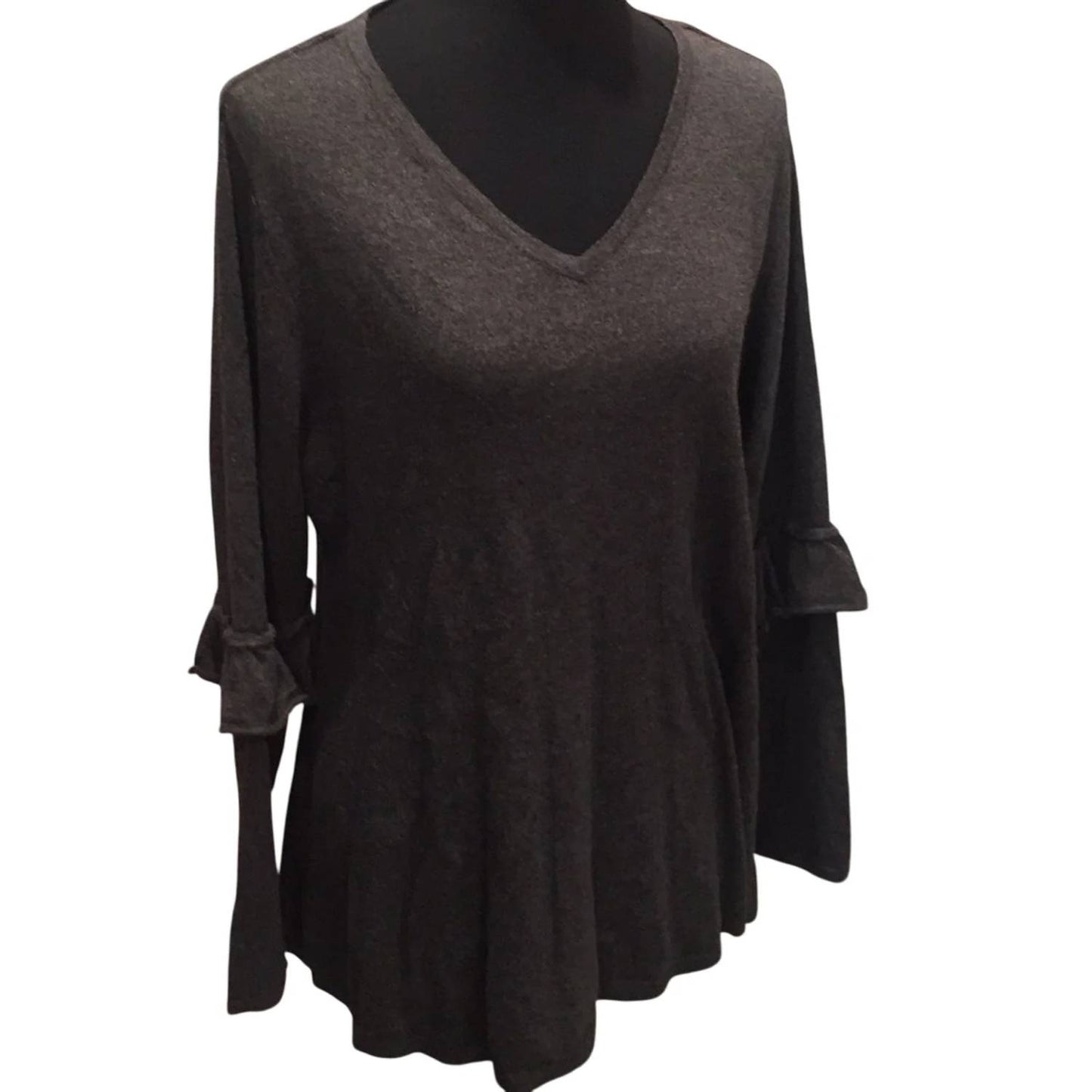 Women's Ruffled Elbow V-neck Sweater - Plus