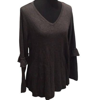 Women's Ruffled Elbow V-neck Sweater - Plus