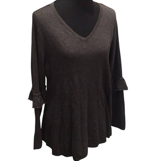 Women's Ruffled Elbow V-neck Sweater - Plus