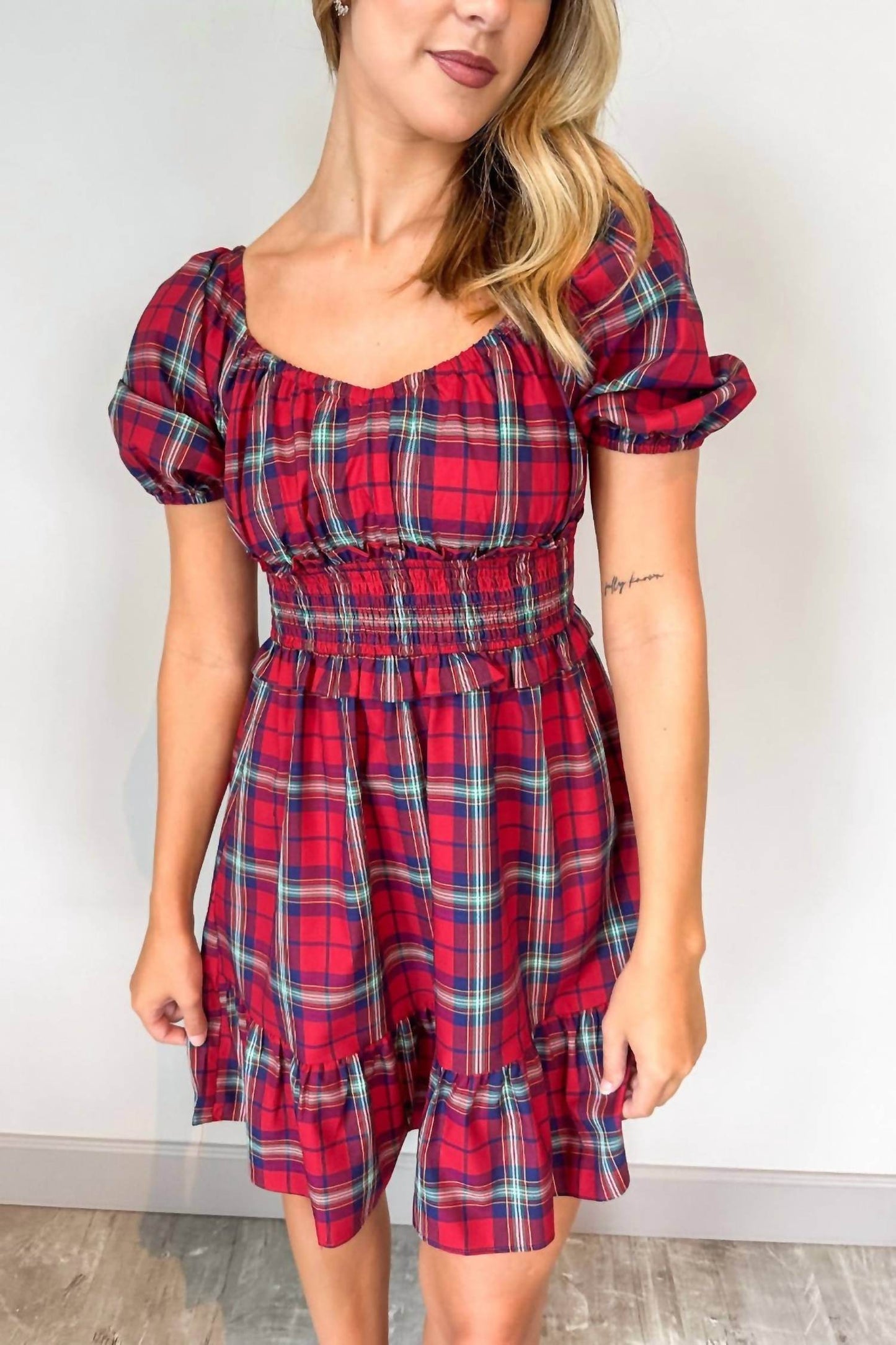 Love You Bunches - Phoebe Check Short Puff Sleeve Mini Dress - Rack Hunt -