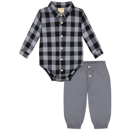 Boy's Plaid Collar Onesie Set
