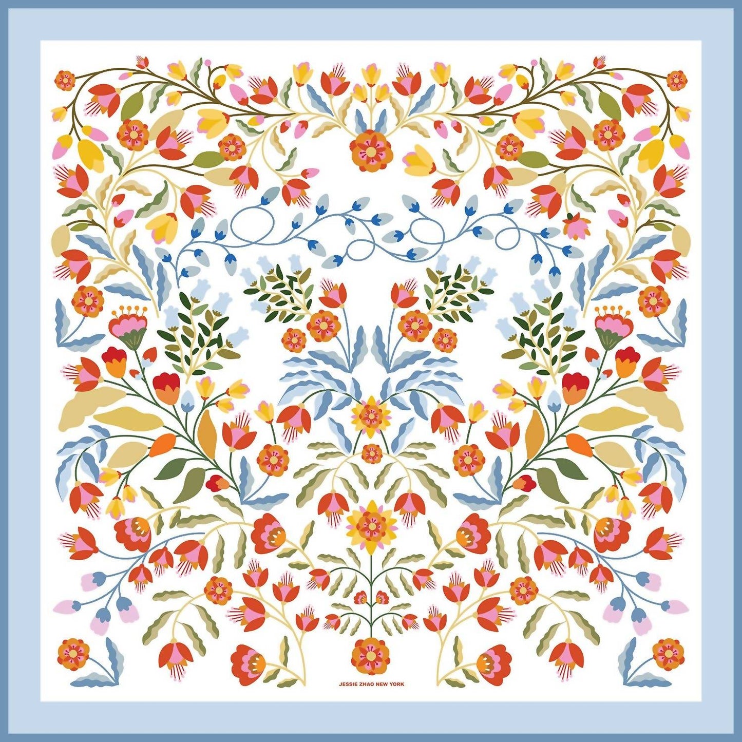 Women's Porcelain Jardin Double Sided Silk Scarf