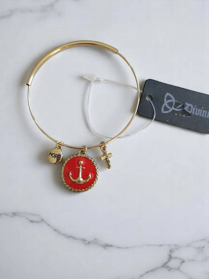 Women's Adjustable Nautical Anchor Bangle Bracelet