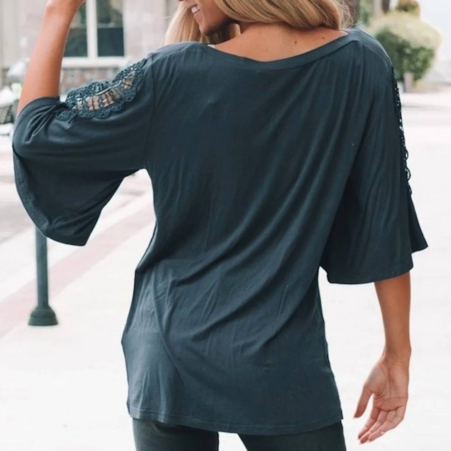 Crochet Inset Flutter Sleeve Top