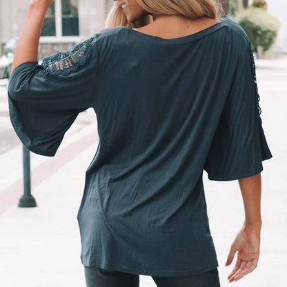 Crochet Inset Flutter Sleeve Top