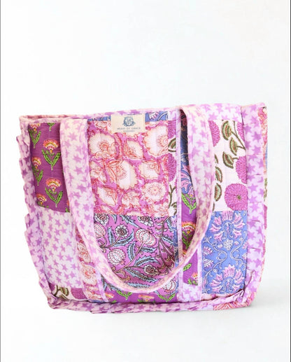 Women's Starlit Blooms Large Quilted Ruffle Tote Bag