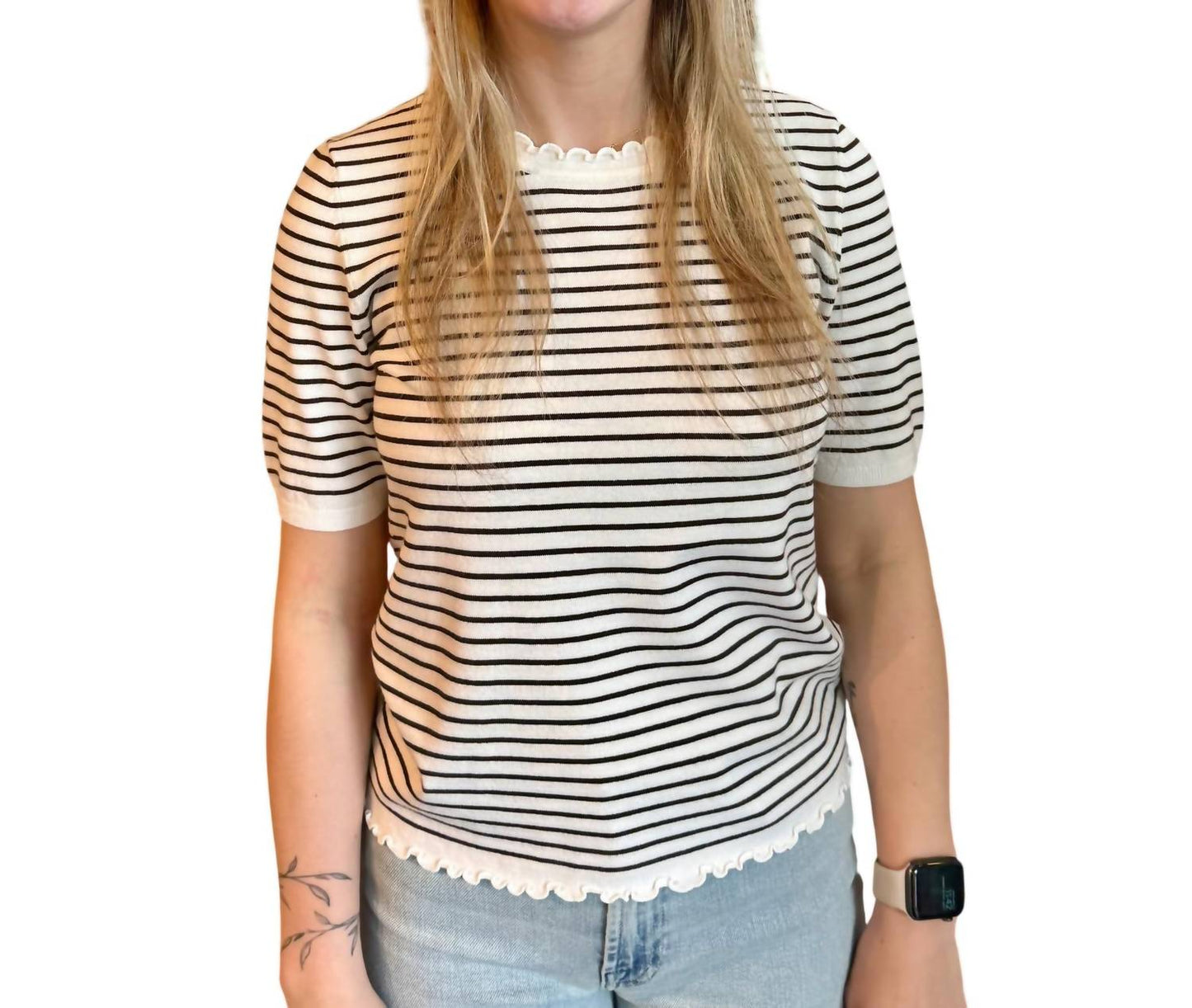 Short Sleeve Striped Sweater