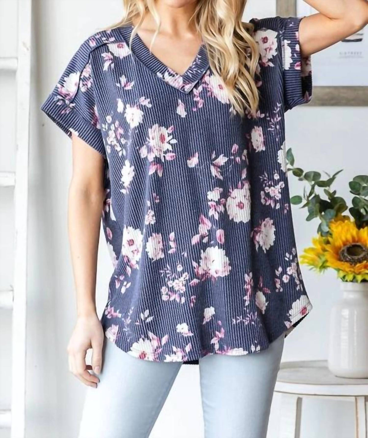 Women's Dolman Short Sleeve V Neck Top