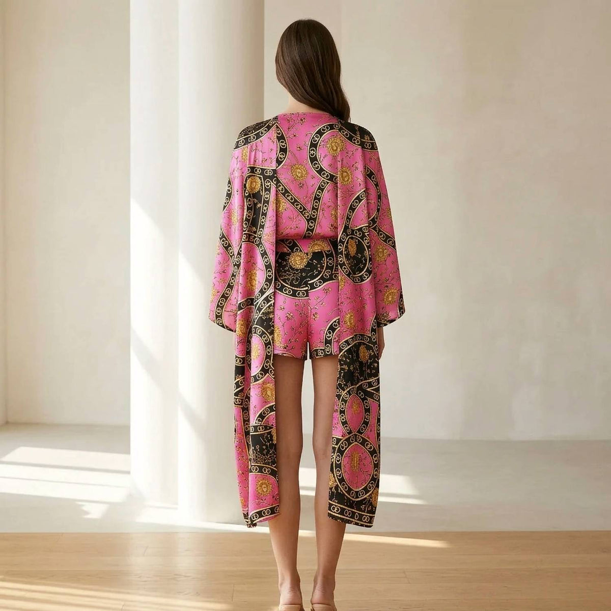 European-inspired Cardigan Print Two-piece Set - Plus