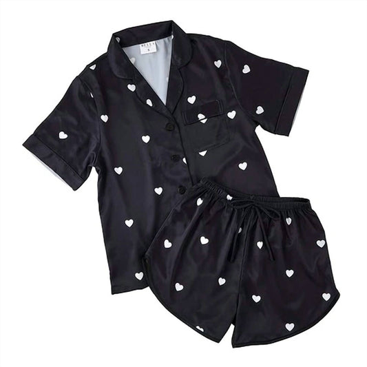 Women's Hearts 2 Piece Satin Short Pajama Set