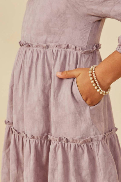 Girl's Floral Textured Button Back Ruffle Tiered Dress