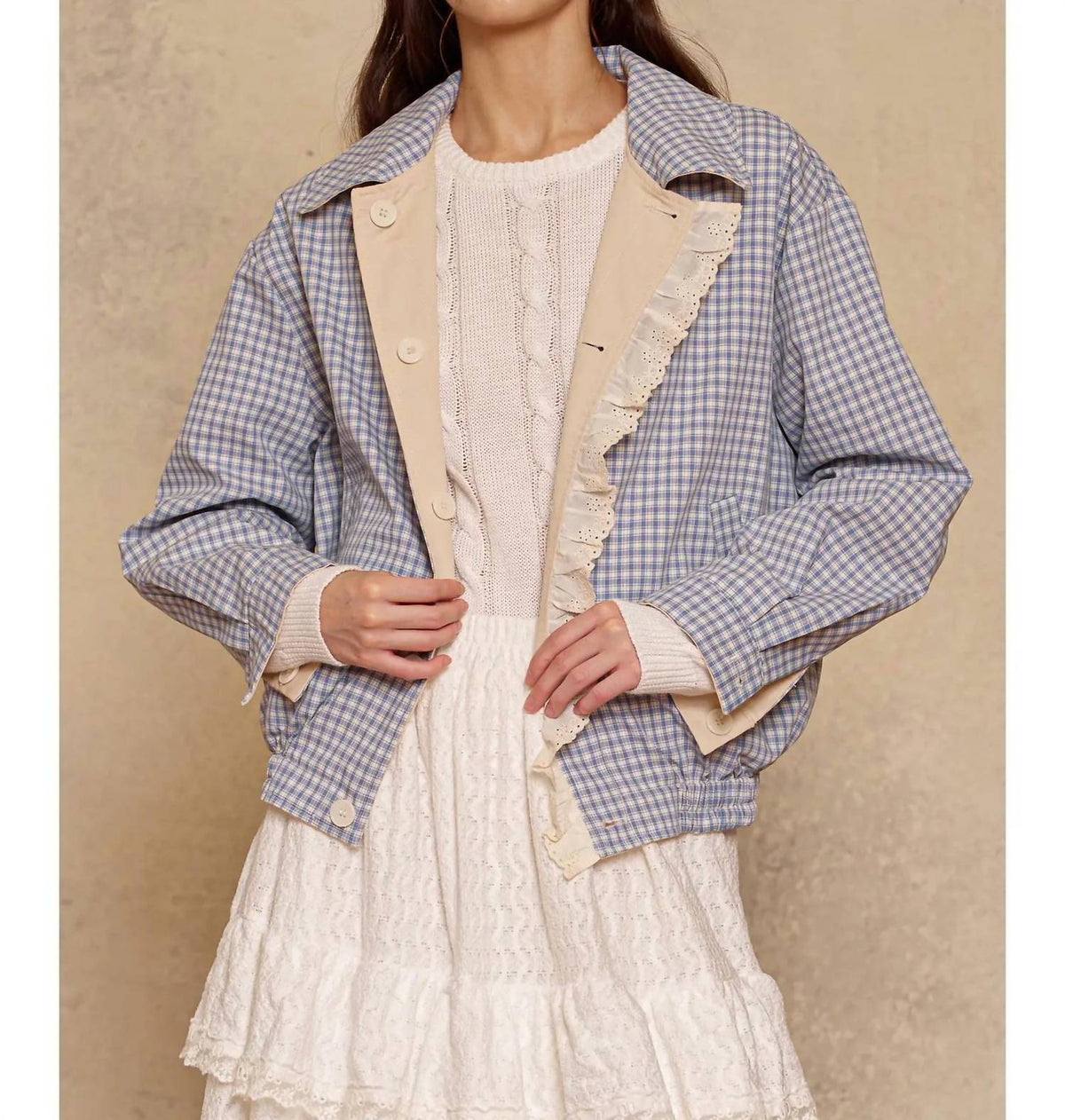 Reversible Gingham Ruffle Jacket
