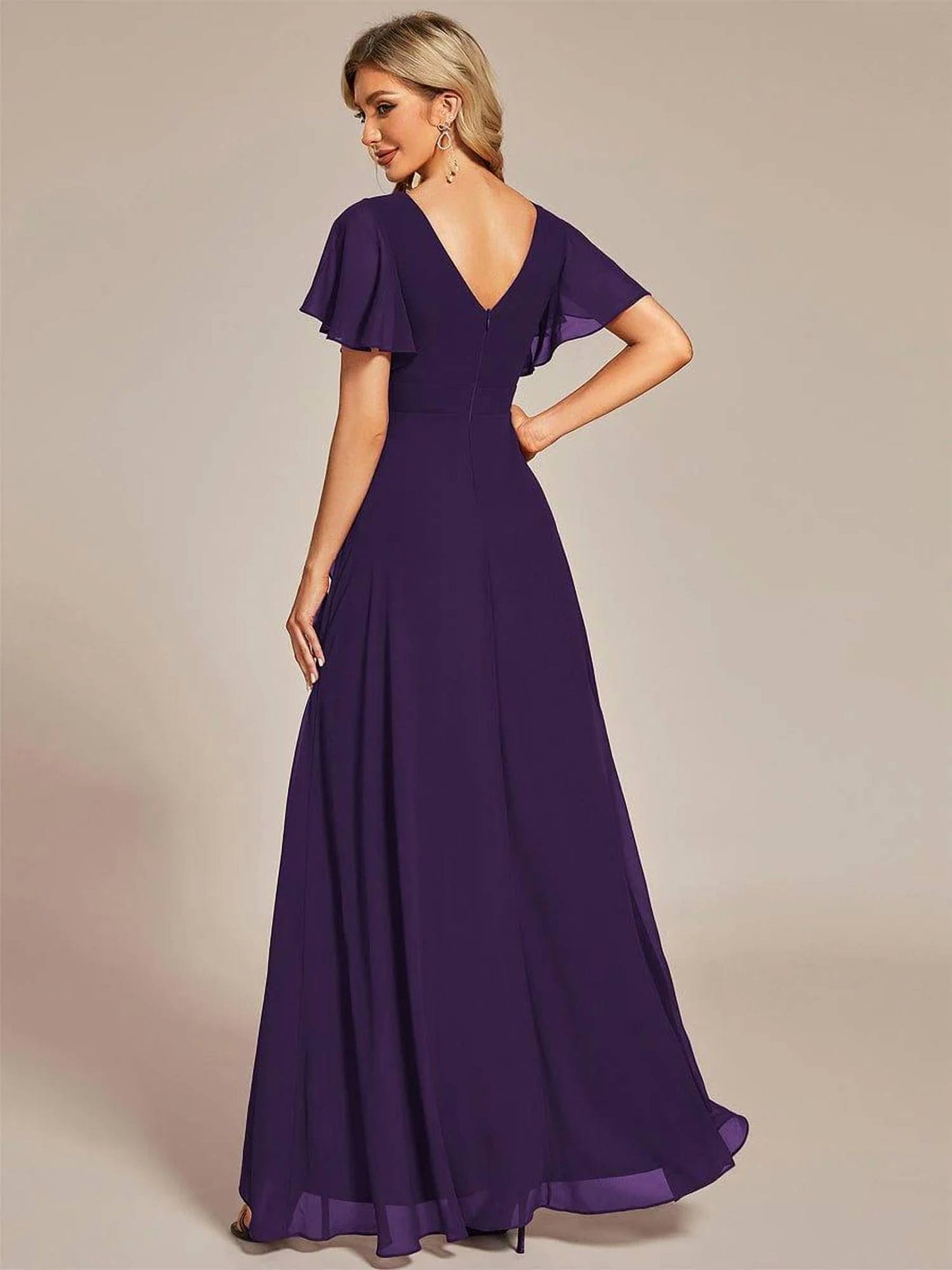 chiffon dress with lotus leaf hemline