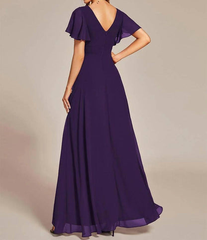 chiffon dress with lotus leaf hemline