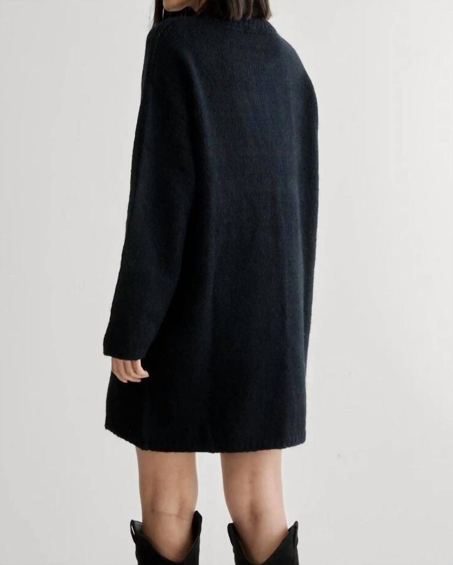 Ribbed Knit Crew Neck Sweater Dress
