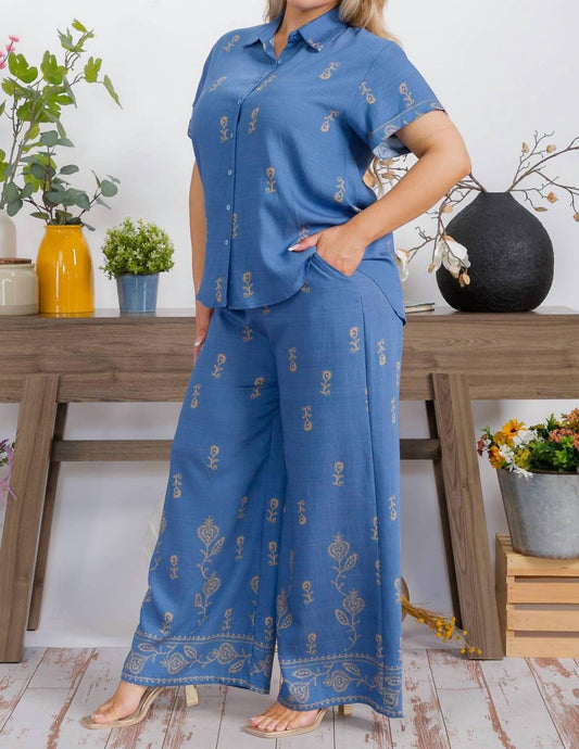 Women Graphic Print Top And Pants Set - Plus Size